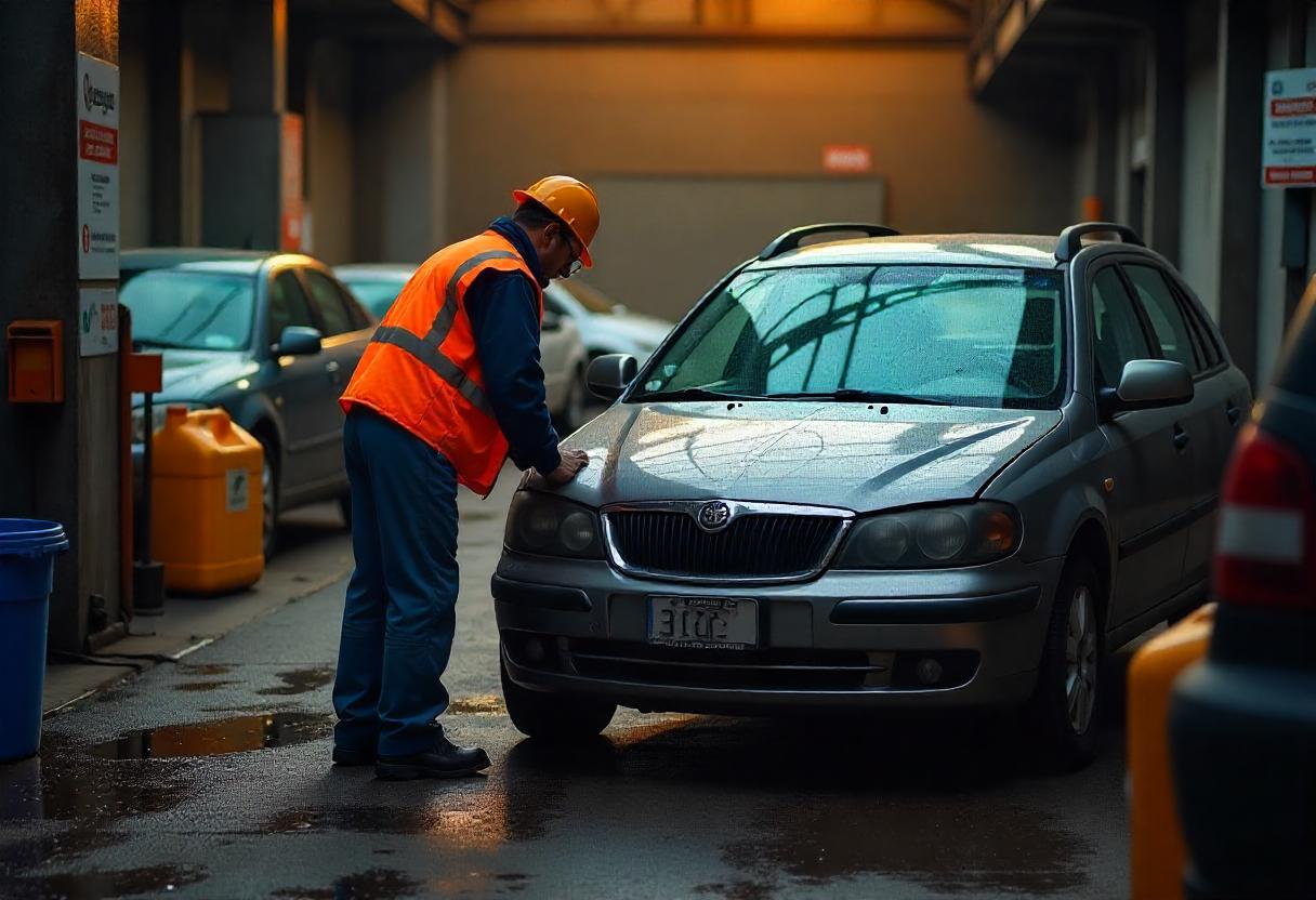 Fachgerechte Vorbereitung eines Fahrzeugs zur zertifizierten Autoverwertung in einem modernen Recyclingbetrieb